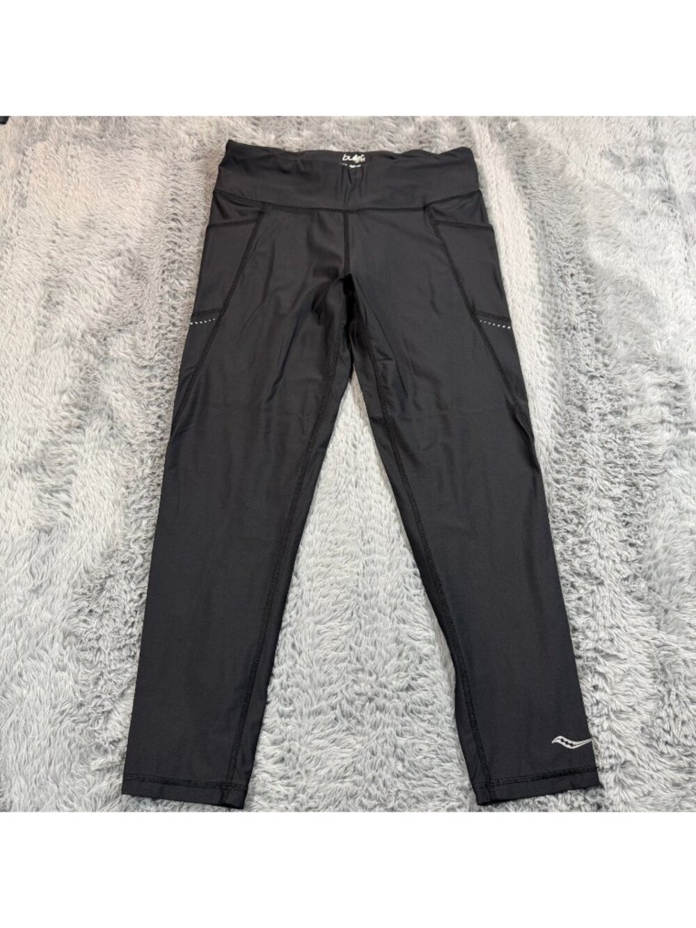 Saucony Bullet Legging Women L Black Capri Performance Running Workout Athletic